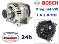 Alternator audi seat skoda vw 1.6 tdi 2.0 tdi oryginał vw / bosch 03l903023